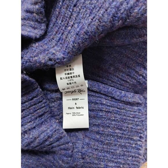 Simple retro womens small cable heathered purple wool sweater classic crew neck - Picture 5 of 8